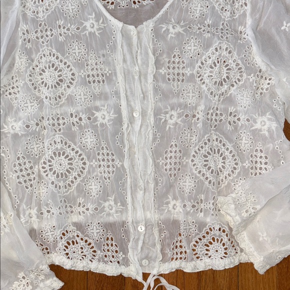 Johnny Was Eyelet Boho White Blouse Size Medium - Picture 3 of 12